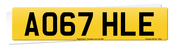 Registration number AO67 HLE